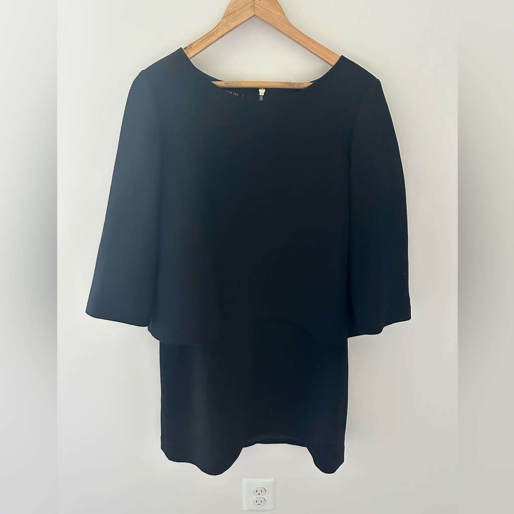 Lafayette 148 Black 3/4 Sleeve Layered Look Dress Size 10